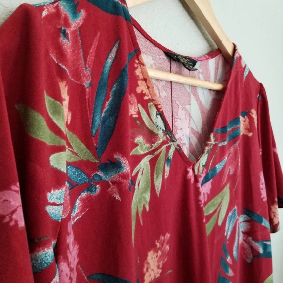 CHRISTIAN SIRIANO Women's Floral Print Knee-Length Dress Size Large Red Stretchy - Picture 2 of 9